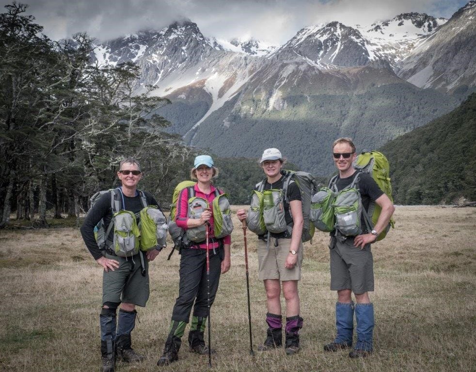 Group of Kiwi trekkers wearing Aarn packs